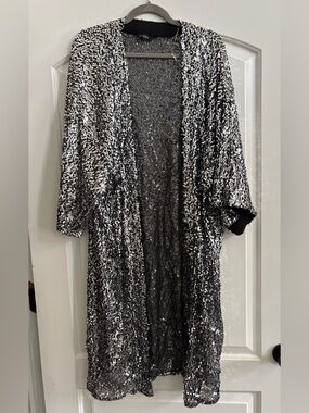 Silver Sequin Open-Front Duster
